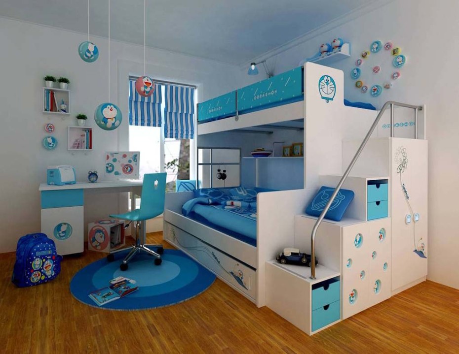 Синий дизайн детской комнаты для двух девочек фото