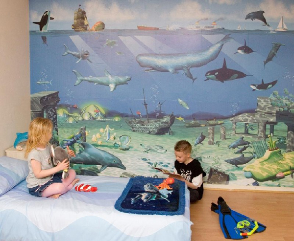 интерьер детской комнаты для разнополых детей, подводный мир
