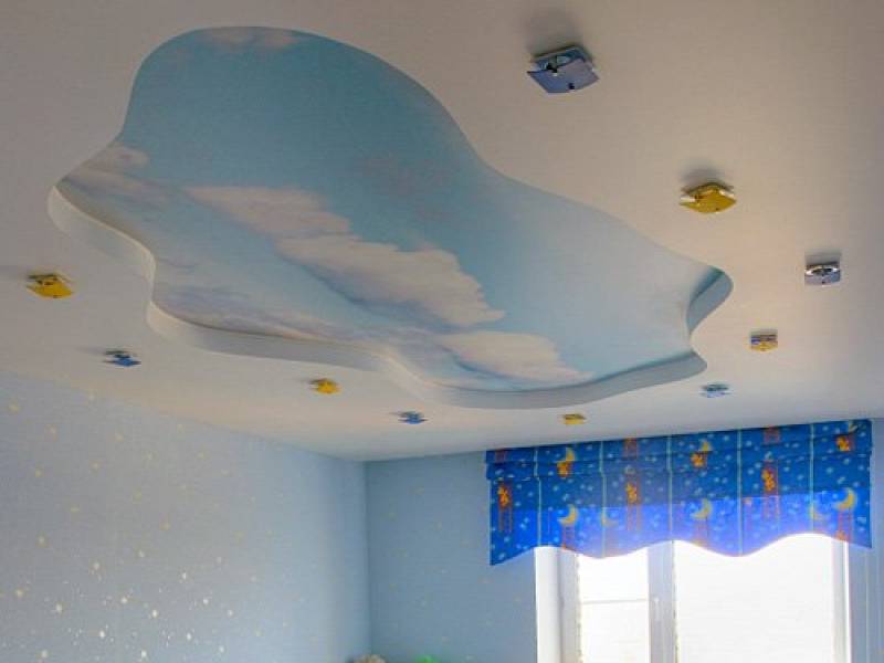 Красивый натяжной потолок в детской комнате фото
