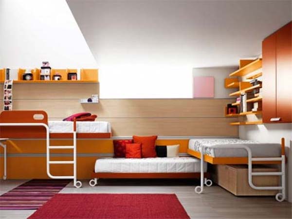 дизайн узкой детской комнаты для двоих детей
