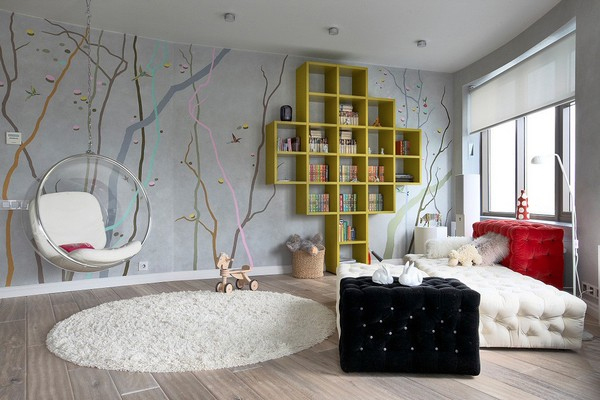Современный интерьер детской комнаты для девочки в стиле хай тек