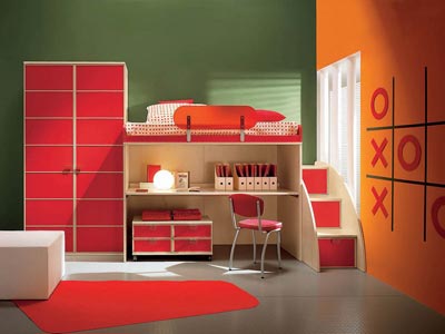 Купить мебель для детской комнаты для мальчика красного тона