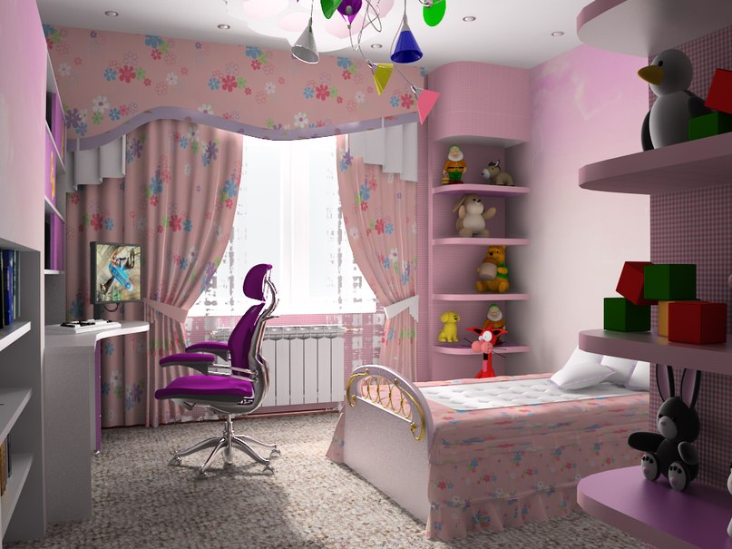 Габаритная планировка детской комнаты для девочки